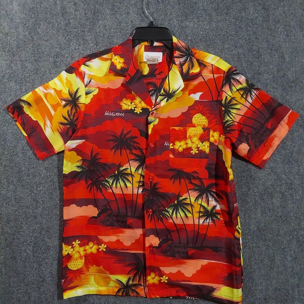 Vintage‎ Seawind Shirt Mens Medium Red Hawaiian Tropical Aloha Hawaii USA Vaca